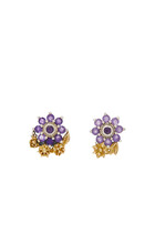 Mismatched Floral Earrings, Sterling Silver, 18K Yellow Gold & Amethyst